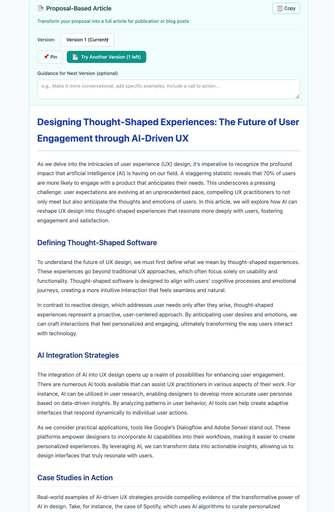 The same proposal expanded into a draft article for publication