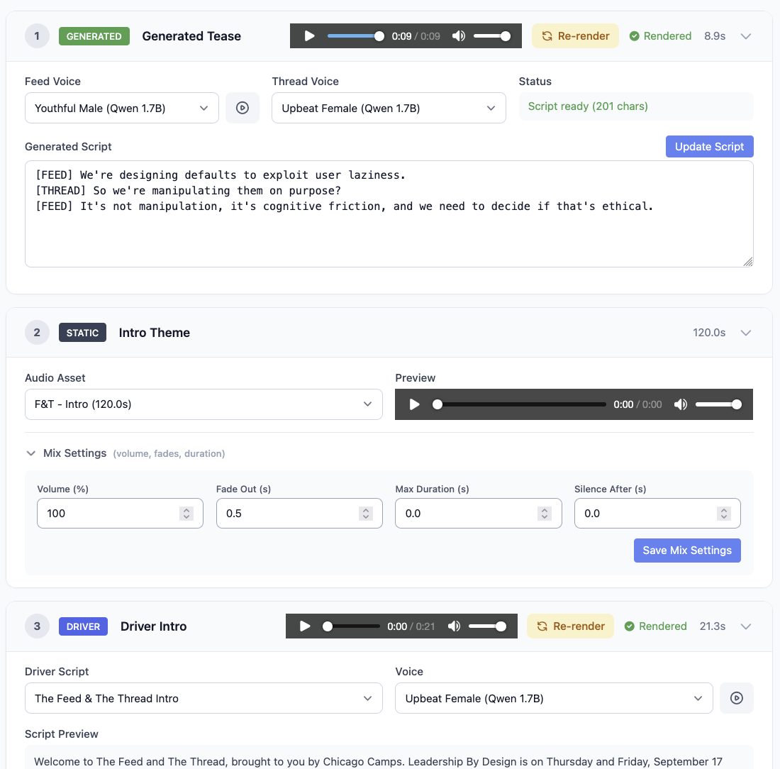 The Feed & The Thread two-voice audio editor