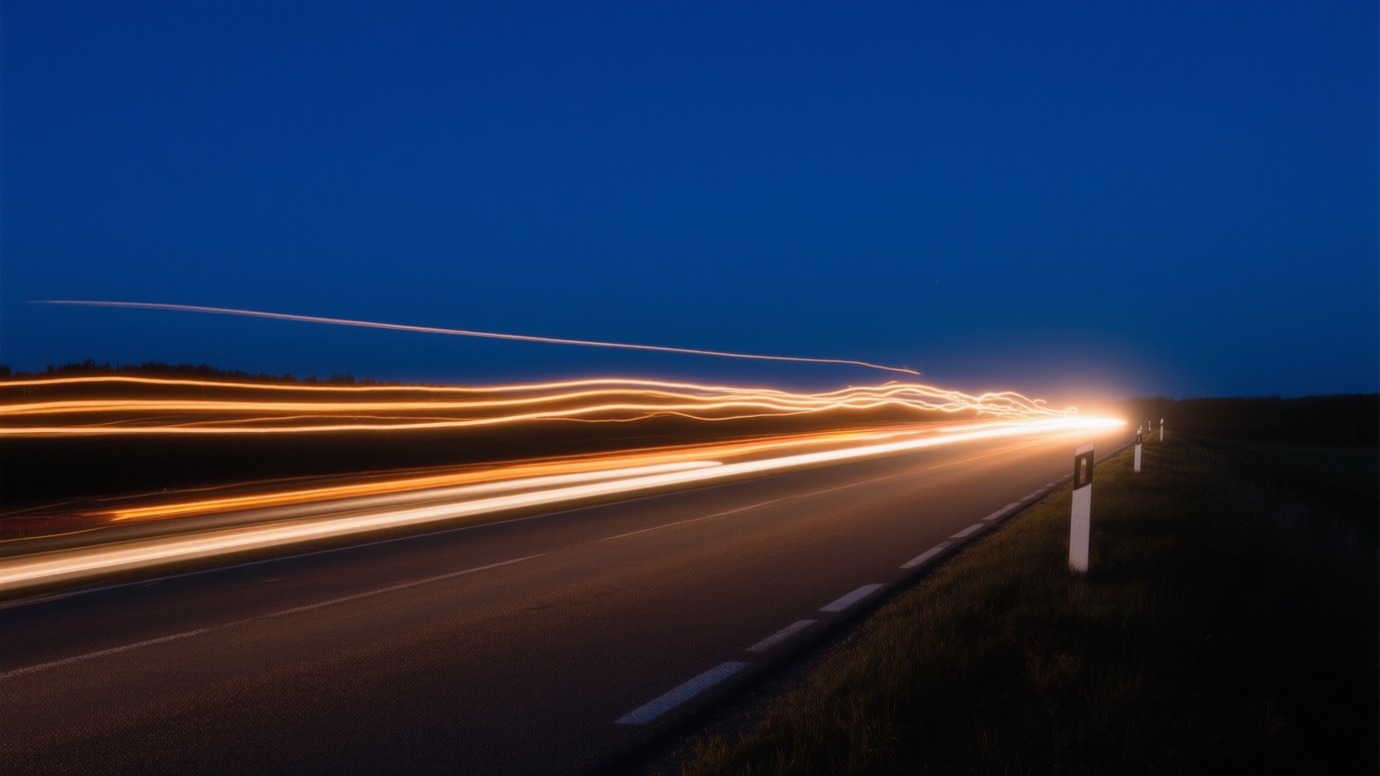 Light trails on a road at night